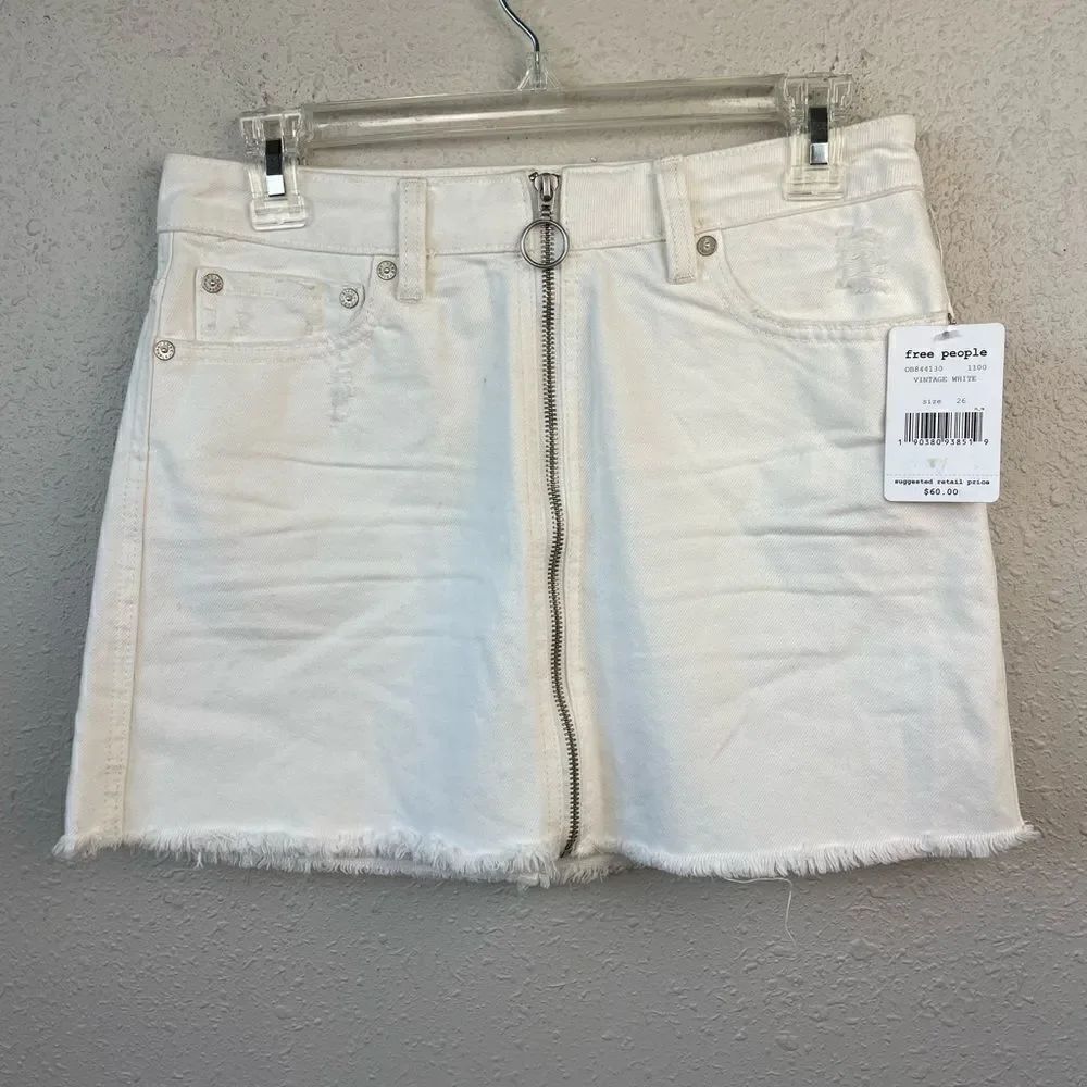 NWT We The Free White Distressed Denim Mini Skirt Size 26 and 30